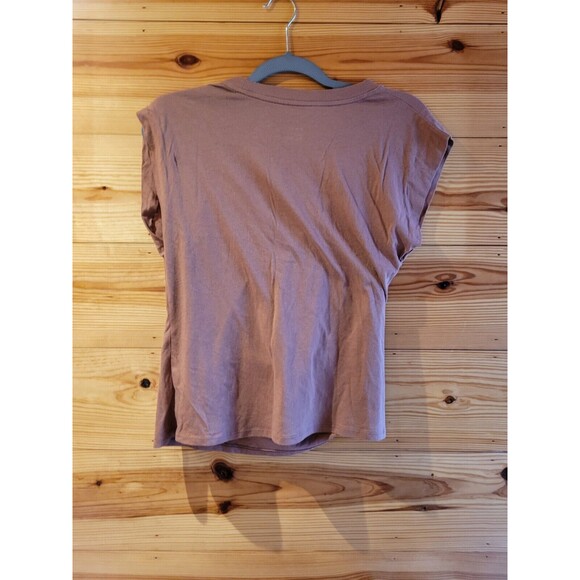 A New Day Women's Medium T-Shirt Brown Slim Fit Drape Wrap Top Short Sleeve, New - Picture 5 of 6